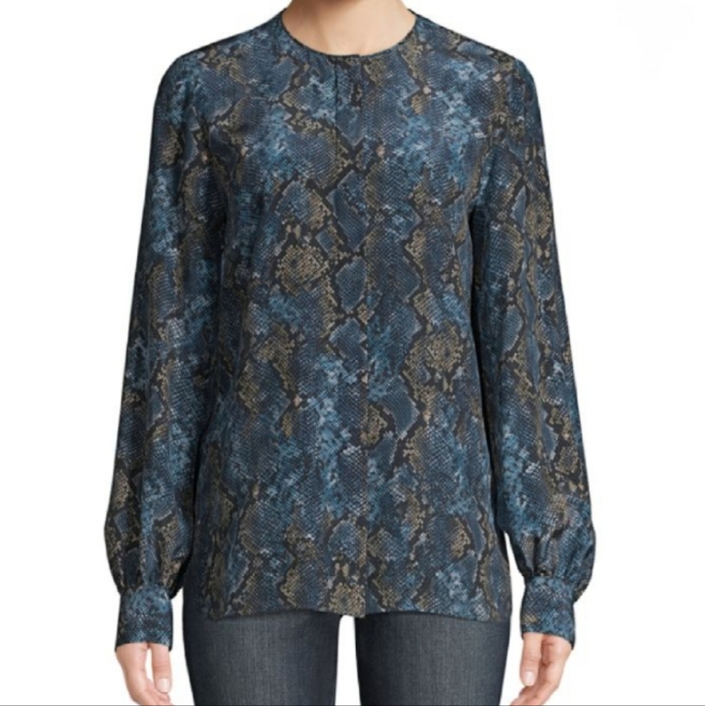 Lafayette 148‎ Jenalee Sophisticated Snake-Print Long-Sleeve Silk Blouse XS